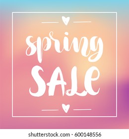 poster Spring sale on a floral watercolor background. Hand drawn lettering for Card, label, banner design element. Vector illustration