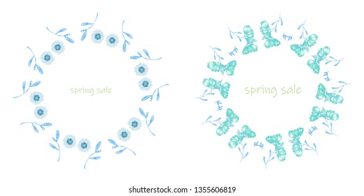 poster Spring sales on a floral watercolor background. ?ard, label, flyer, banner design element. Vector illustration