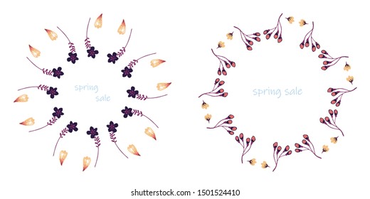 poster Spring sales on a floral watercolor background. ?ard, label, flyer, banner design element. Vector illustration