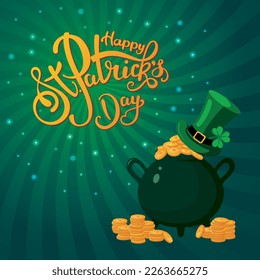 Poster to St. Patrick's Day. Vector pattern with gold and a hat for St. Patrick's day.