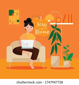 The poster of stay at home campaign with vector illustration style.