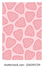 Poster with strawberries. Vector illustration of pink berries. Interior design. Summer strawberry background.