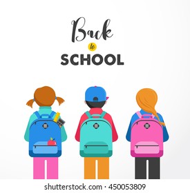 Poster with students, kids, backpacks. Back to school concept