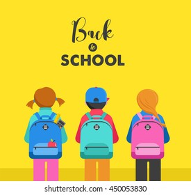 Poster with students, kids, backpacks. Back to school concept