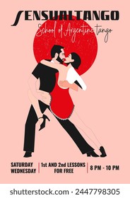 Poster in the style of the 60s. Dance. Tango. A party. Tango poster courses. Vector illustration