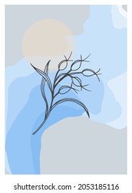 Poster im Stil Abstrakte moderne Collage von geometrischen Formen, Zweige Pflanzen in einem trendigen modernen Stil. 