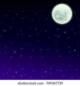 Poster in style of holiday all evil Halloween. The night sky at midnight by the light of full moon with space for your text. Vector cartoon close-up illustration.