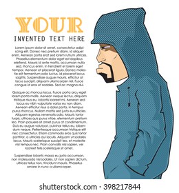 Poster with stylish dude in sketch style and text. Vector collection.