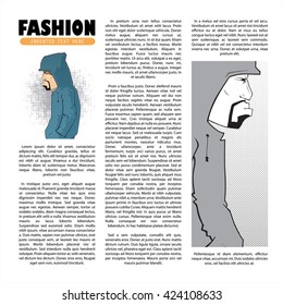 Poster with stylish dude in sketch style and text. Vector collection.