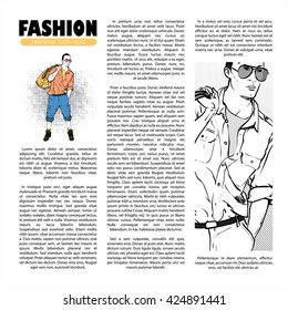 Poster with stylish dude in sketch style and text. Vector collection.