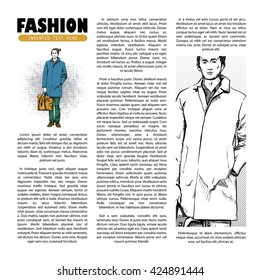 Poster with stylish dude in sketch style and text. Vector collection.