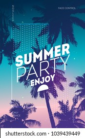 Poster for summer   beach party background  Invitation palm tree template flyer design  Tropical Sunset 