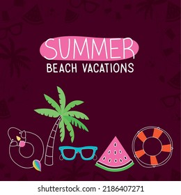cartel de las vacaciones de verano en la playa con artículos