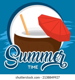 Poster Summer cocnut vector illustration