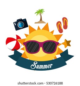 poster summer fun sun glasses ball flip flop camera banner vector illustration eps 10
