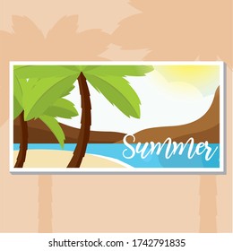 Poster of a summer landscape in the beach - Vector illustration