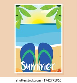 Afiche de un paisaje veraniego en la playa - Ilustración vectorial