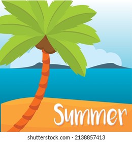 Poster Summer palm and beach vector illustration