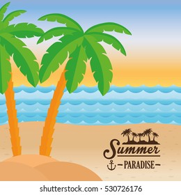 poster summer paradise beach sea palm tree design vector illustration eps 10