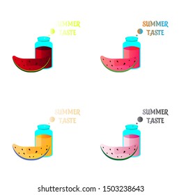 Poster summer party with a slices of watermelon and seeds drawing with watercolor on crumpled paper.