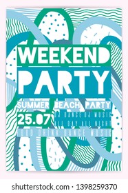 Poster for summer party. Weekend in beach, Holiday layout. Typography design. Banner,leaflet,invitation Vector illustration