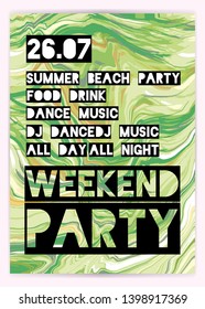 Poster for summer party. Weekend in beach, Holiday layout. Typography design. Banner,leaflet,invitation Vector illustration