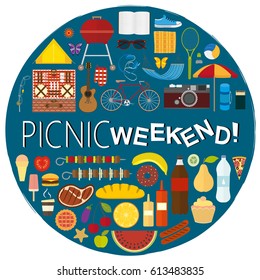 Poster of a summer picnic with hand-drawn objects and food
