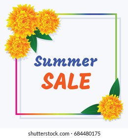 Poster summer sale. Colored frame and flowers with the inscription.