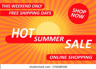 Poster summer sale, end of season, special offer. Invitation banner discounts. Design bright with sunshine and sunbeams.