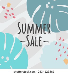 Poster for summer sale with monstera background. Illustration vector