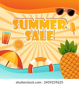a poster for summer sale with sunglasses