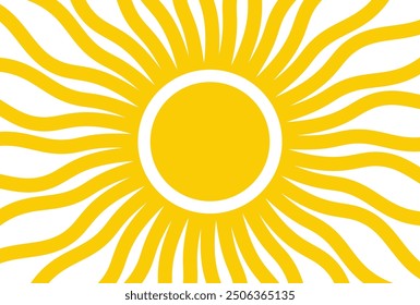 Poster with sunburst, sunrise or sunset. Groovy retro abstract sun background. Modern psychedelic vector flat illustration. Preppy summer theme