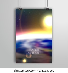 Poster with sunrise and planet Earth