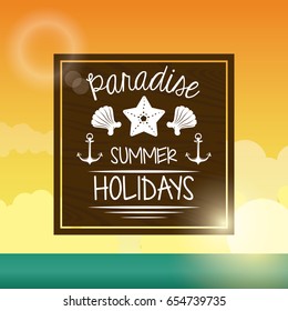 poster sunset ocean landscape of logo text paradise summer holidays