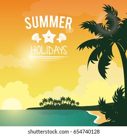 poster sunset seaside with logo summer holydays