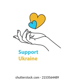 Poster in support of Ukraine. Blady, hand with help, donate, humanitarian aid concept, spread information about the war in Ukraine.