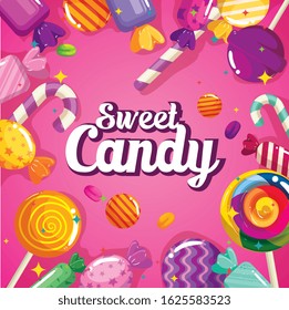 poster of sweet candy with caramels vector illustration design