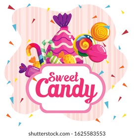 poster of sweet candy with caramels vector illustration design