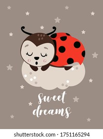 sueñas dulces con ladybug - ilustración vector, eps