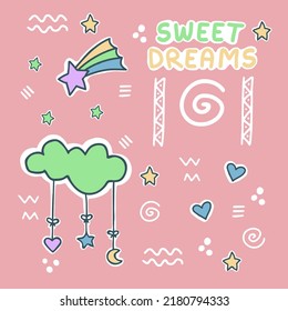 poster sweet dreams sticker pack cloud moon heart stars colorful