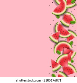 Poster With Sweet Watermelon And Pink Background With Gradient Mash, Vector Illustration