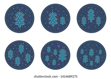 Poster in with symbol of winter, decoration and Christmas holiday season. Isolated flat illustration of fir in doodle style.