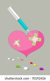 Poster with a syringe and a heart.