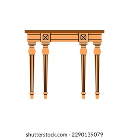 Poster with a table. Antique furniture, Renaissance style. For museum and palace interiors. Room decoration. Hand draw vector illustration isolated on white background.