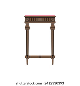 Poster with a table. Antique furniture, Renaissance style. For museum and palace interiors. Room decoration. Hand draw vector illustration isolated on white background.