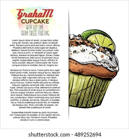 Poster with tasty cupcake. Vector collection.