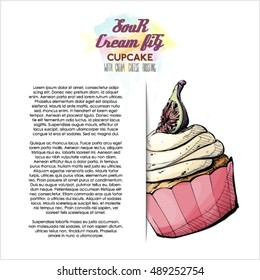 Poster with tasty cupcake. Vector collection.