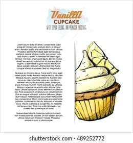 Poster with tasty cupcake. Vector collection.