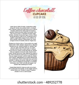 Poster with tasty cupcake. Vector collection.
