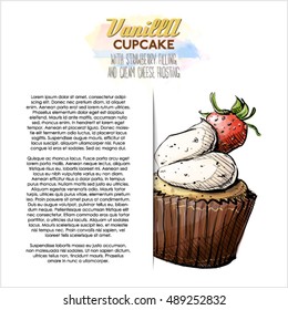 Poster with tasty cupcake. Vector collection.